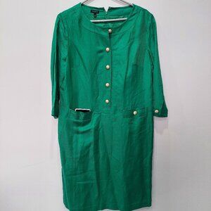 Talbots Emerald Green Linen Blend Sheath Dress, Size 12